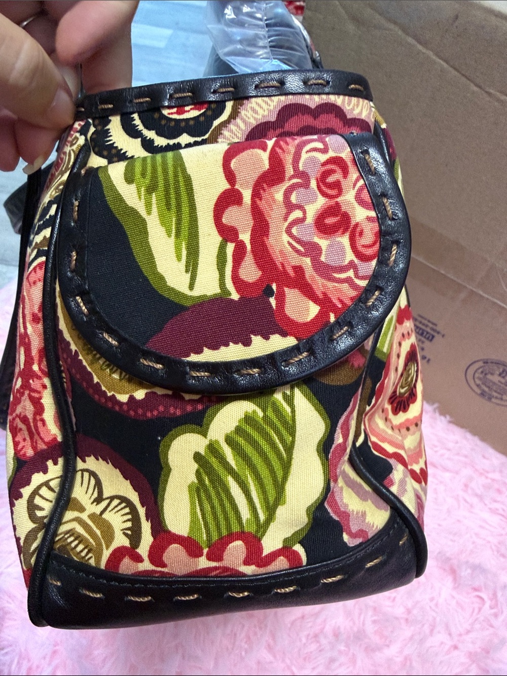 Brighton Floral Shoulder Bag in Black, Pink and Green - Picture 4 of 12